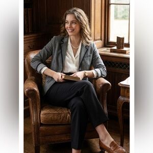 The Academy Blazer by Gap Women Size 6T Academia Gray Two Button Closure Office